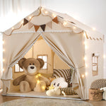 Treestone Play Tent for Kids, 2 in 1 Toddler Tent with Padded Mat and Light, Large Playhouse for Kids Indoor & Outdoor, 2 Doors and 4 Windows, 51" x 39" x 53", Toy Gift for Boys and Girls