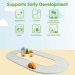 PlanToys® Rubber Road & Rail Set Small Wooden Montessori Play Set | Imagination, Problem Solving and Early Movement Exploration | Eco Friendly Road and Rail Set for Meaningful Play