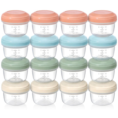 Set of clear containers with colorful lids on a white background