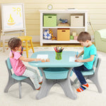 Costzon Kids Table and Chairs, 3 PCS Activity Desk Set w/ 4 Detachable Storage Bins for Indoor Outdoor Play Art Crafts Picnic Patio, Lightweight Toddler Table and Chair Set (Green & Gay)