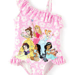 Disney Princess Belle Aurora Cinderella Swimsuits for Girls UPF 50+ One Piece Bathing Suits Floral Print Ruffle One Shoulder Summer Beach Swimwear Pink Quick Dry for Toddler Girls Size 2T