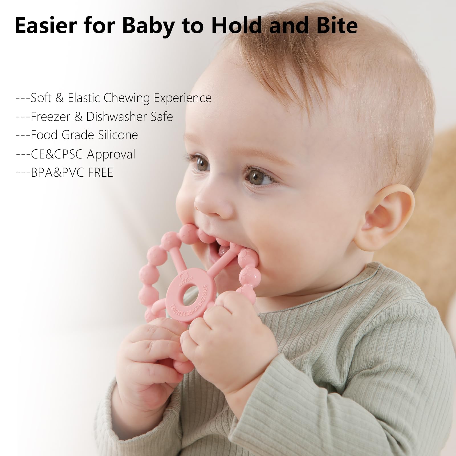 3 Pack Ring Teether Baby Infant Toys, Baby Essentials, Silicone Teething Ring Toys for Babies 0-6 Months, Seposeve Toddler Teethers 6-12 Months 12-24 Months, Infant Teething Relief, Purple Pink White