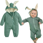 Simplee kids Animal Bunny Baby Easter Romper Long Ear Rabbit Hoodie Romper Jumpsuit with Zipper