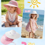 Kids Sun Hat with Neck Flap, UPF 50+, Quick Dry Beach Hat for Baby Boys Girls (US, Age, 2 Years, 8 Years, Pink+White)