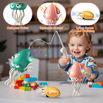 Magic Dancing Octopus Toy - Smart Obstacle-Dodging Robot with LED Light Show & Music, USB Rechargeable Tummy Time Squid Toy for Baby | Electric Crawling Octopus | Interactive Gift for Kids 3+ (Green)
