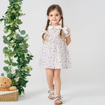 pureborn Toddler Girls Woven Dress Short Sleeve Cotton Peter Pan Collar Dress Summer Playwear Dresses Purple Blooms 2-3 Years