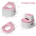 3-in-1 Potty Training Toilet, Portable Potty, Potty Training Seat and Toddler Step Stool, Easy Setup and Clean, Anti-Slip Toddler Potty Trainer for Boy Girl,Pink
