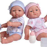JC Toys Twins 13" Realistic Soft Body Baby Dolls Berenguer Boutique | Twins Gift Set with Removable Outfits and Accessories | Pink and Blue | Caucasian | Ages 2+