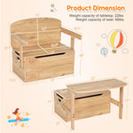 Costzon Kids Table and Chair Set, Convertible Toy Storage Bench with Built-in Handle for Kindergarten, Preschool, Kids Room, Playroom, Wood Reading Nook for Toddler Boys Girls Ages 3 to 7 (Natural)