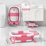 Collapsible Baby Bathtub for Newborns with Thermometer and Soft Floating Cushion Portable and Foldable Travel Baby Girl Bath Tub for Infants to Toddler 0-36 Month (Pink)