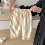 Ashmyova Classic Casual Pants for Boys Thin Cotton Stripe Elastics Waist Spring Summer Trousers Toddler Long Pants 2Pcs Yellow/Khaki Size 3-4 Years
