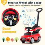 Costzon Push Car for Toddlers, 3 in 1 Mercedes Benz Stroller Sliding Walking Car w/Canopy, Handle, Safety Bar, Horn Sound, Underneath Storage, Foot-to-Floor Ride On Toy for Boys & Girls (Red)