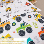 PERFEMET 4-Piece Toddler Bedding Set - Colorful Car Printed Toddler Comforter Set for Boys, Reversible Fluffy Toddler Bed Set for Baby Bedroom (White, Car Pattern)