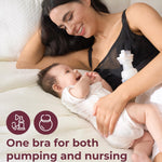 Momcozy Mesh Support Pumping Bra Hands Free Suitable for 36C-44G, Comfortable Plus Size Pumping and Nursing Bra in One Black