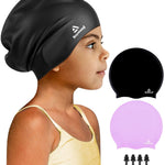 2 Pack Kids Extra Large Swim Cap for Long Thick Hair, Waterproof Silicone Swimming Cap for Toddler Child Youth Girls Boys, Durable Swim Hats Bathing Caps for Braids, Dreadlocks, Extensions, Afros-1