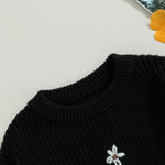 Mubineo Baby Girl Winter Clothes Cute Flower Sweater Crewneck Pullover Long Sleeve Knit Newborn Infant Sweaters (US, Age, 3 Months, 6 Months, Black)