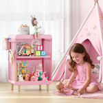 SYKIARIOL Kids Nightstand with Storage & Hooks, Cute Pink Bedside Table for Girls, Small Toddler Night Stand for Bedroom
