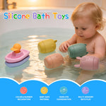 LITTLE RAWR Silicone Bath Toys for Babies 6-12 Months, Easy-to-Dry Detachable Animal Squirt Toys & Floating Boat Set for Toddlers 1-3, Soft Food-Grade Sensory Water Toys for Bathtub, Pool & Beach