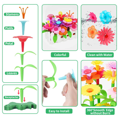 CENOVE Birthday Toys Gifts for 3 4 5 Years Old Toddler Girls Boys,Flower Garden Building Toy STEM Educational Activity Preschool Easter Gift for Kids Age 2-4 Easter Basket Stuffers(130 Pcs)