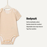 Amazon Essentials x Sofia Grainge Unisex Babies' Short Sleeve Crewneck Bodysuit, Pack of 3, Ivory/Light Camel/Stripe, 0-3 Months