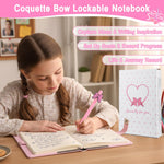 Puchod Diary with Lock for Girls, Gifts for Girl 8 9 10 11 12 13 14 15+ Year Old, Pink Bow Code Secret Diary Girls Journal Notebook with Pen Pink Coquette School Supplies Gifts for Kids Teen Girl