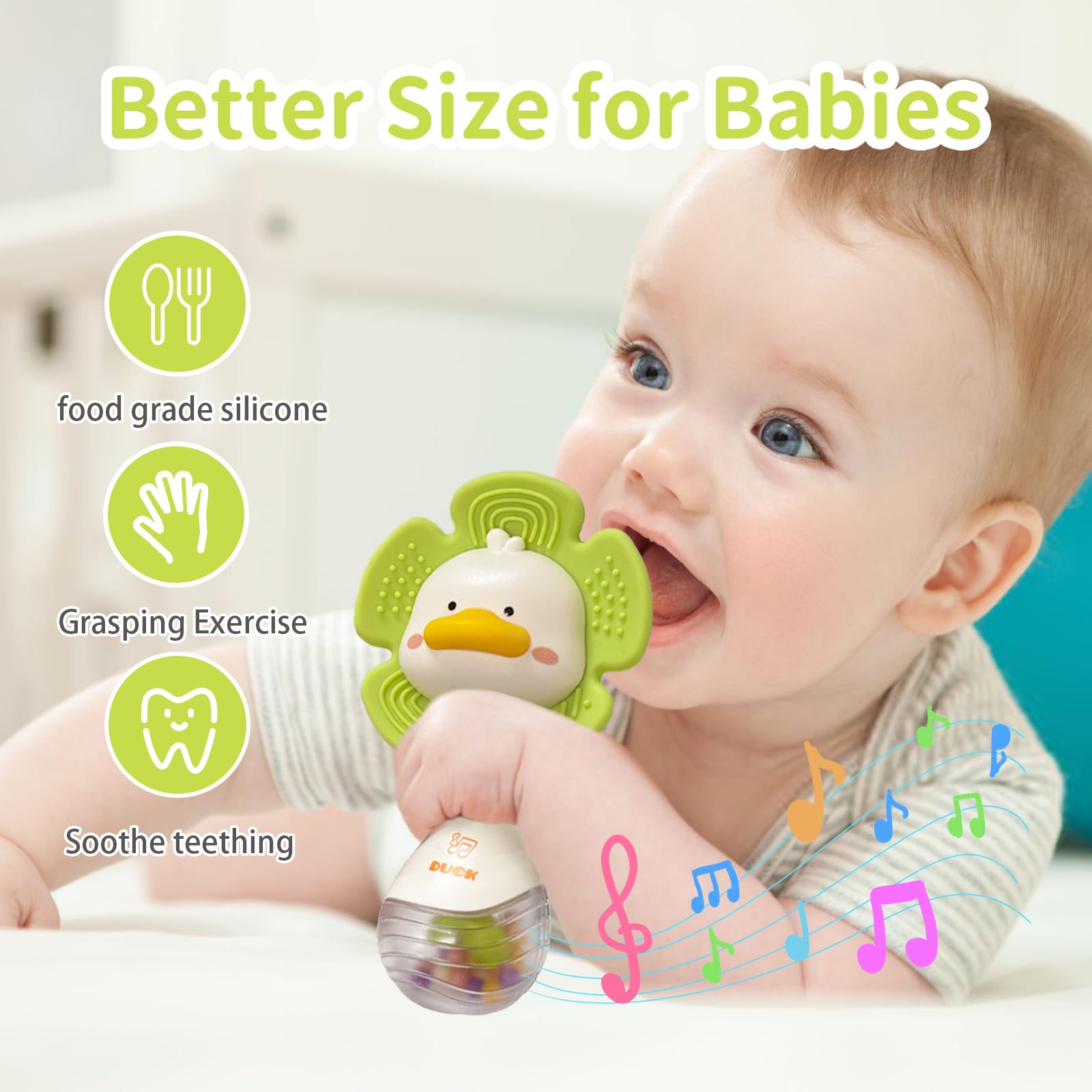 Weirtoya 2 PCS Baby Rattles Teething Toys 3-6 Month, Baby Toys for 0-12 Months Sensory Toys Infant Toys 0-6 Months, Newborn Boys and Girls Must Haves Toys Babies Gifts