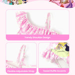 Disney Princess Belle Aurora Cinderella Swimsuits for Girls UPF 50+ One Piece Bathing Suits Floral Print Ruffle One Shoulder Summer Beach Swimwear Pink Quick Dry for Toddler Girls Size 2T