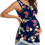 Xpenyo Womens Maternity Tank Top Sleeveless Lace Crochet Trim Peplum Cami Shirts Camellias Blue S