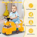 GLACER Ride On Push Car for Toddlers, Ages 18+ Months, Dinosaur Themed Foot to Floor Sliding Car with Music Steering, Horn & Under Seat Storage, Kids Ride On Toys for Boys and Girls (Yellow)