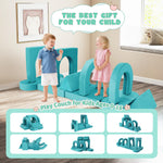 FURNAWAY 12pcs Modular Kids Play Couch - DIY Creativing Kids Couch for Boys and Girls Toddler Sofa Children Convertible Foam Sofa for Playroom Living Room(Cyan)