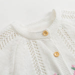 Simplee kids Baby Girls Cardigan Sweaters Solid White Flower Embroidery Thin Sweater for Toddler 6-12 Months