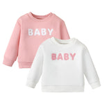 SOBOWO Pink Sweatshirt Toddler Baby Girl Sweatshirt White Fleece Letter Print Long Sleeve Pullover Hoodie Tops Fall Winter Clothes(Pink/White, 12-18 Months)