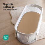 2-Pack Organic Bassinet Sheets for Girls, Boys - 100% Cotton Bassinet Mattress Sheets Compatible with Halo Bassinest Swivel Sleeper, Graco, Baby Delight, Chicco, Unisex Fitted Bassinet Sheets (Pecan)