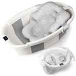 EverKiddo Baby Bathtub, Baby Bath Tub with Thermometer & Soft Cushion, Collapsible Infant Bathtub for Newborn to Toddler 0-36 Months, Quick Use & Portable for Travel(Grey)
