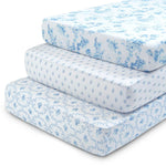 Delta Children Fitted Crib Sheets for Girls and Boys - 100% Organic Cotton Crib Sheet for Standard Crib and Toddler Mattresses - 28x52 Inch - GOTS Certified (Pack of 3), Blue Botanicals