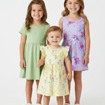 PATPAT Girls 3-Pack Dresses Floral & Solid Skater Soft Cotton Summer Outfits for School, Playdates & Daily Wear 5–6 Years