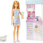 Barbie Careers Playset, Ice Cream Shop Set with Blonde Fashion Doll, Ice Cream Machine, Molds, Dough & Accessories