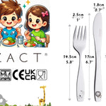 Exzact Kids Flatware 6pcs Toddler Utensils Children Silverware 18/10 Stainless Steel - Dishwasher Safe, 2 Years + (Safari)