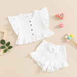 BemeyourBBs Summer Toddler Girl Clothes Baby Girl Ruffle Sleeveless Shirt with Buttons Bow Bloomers Shorts Set Cute Outfits