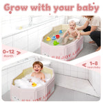 Xynzanic Collapsible Baby Bathtub for Shower, Portable Foldable Toddler Bath Tub with Non-Slip Base, Compact Travel Essentials for Kids & Infants, Easy Storage in Small Spaces, Pink