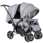 BABY JOY Double Stroller - Foldable Lightweight Twin Stroller with Tandem Seating, Adjustable Backrest/Canopy/Footrest, 5-Point Harness, Storage Basket, Newborn and Toddler (Gray)
