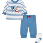 Little Me Clothes for Baby Boys' Baseball Jogger Set with Socks, Silver Lake Blue/White, 3 Months