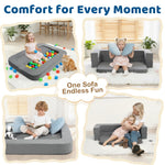 ENITYA 3-in-1 Toddler Couch, Convertible Sofa Bed with Two Pillow,Fold Out Loveseat/Ball Pit/Sleeping Bed, Kids Couch for Playroom/Bedroom/Living Room,Grey