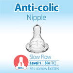 Dr. Brown's Natural Flow Anti-Colic Options+ Narrow Baby Bottle, 2 oz/60 mL, with Preemie Flow Nipple, 0m+, 4 Pack