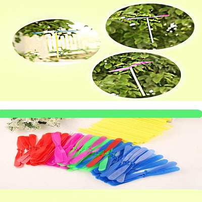 JIEOU 40 Pieces of Flying Helicopter Toy Set, 20 Propellers+ 20 Rods, Hand Helicopter, Bamboo Dragonfly Hand Rub Plastic Propeller for Outdoor Toy Kids Gift (Random Color)