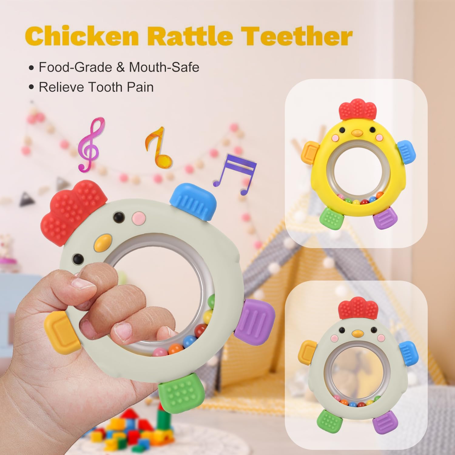 WALULAN Sensory Toys for Babies, 2 Pack Baby Teething Rings Toys for 0-3 3 6-12 Months Baby Rattle Teether Silicone Teether Relief Chew Soothing,BPA Free,Sore Gums Babys Teethers Toys