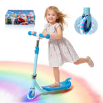Kick Scooter for Kids 5-7 6-8 Years Age - Solid Metal Anti-Crack Frame&Brake,Height Adjustable,Light Up Two Wheel Toddler Scooter 4 Year Old,Boys Girls Outdoor Kid Child Toy Blue