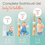 Cherish Baby Care Award-Winning Baby Toothbrush Set (3-24 Months) - 3-Pack Baby Finger Toothbrush, Training Toothbrush & Toddler Toothbrush - BPA-Free Baby First Toothbrush Set (Orange)