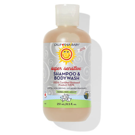 California Baby shampoo and bodywash bottle on a white background