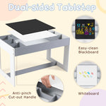 Costzon Table and Chairs for Kids 2-5, 4-1 Wooden Activity Art Desk Set w/Whiteboard, Chalkboard & Storage Cubes for Drawing, Crafting, Playing, Toddler Table and Chair Set (31.5” x 19.5” x 19”,Gray)
